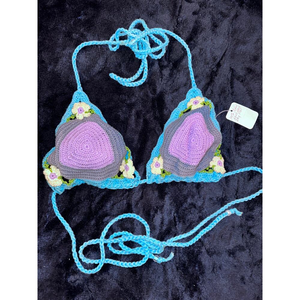 NWT GORGEOUS HANDMADE BOHO COTTON CROCHET BIKINI TOP L - Picture 4 of 11